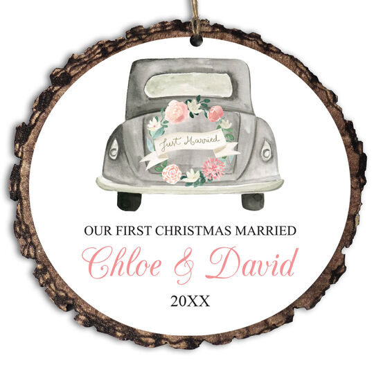 Our First Christmas Married Faux Wood Ornament